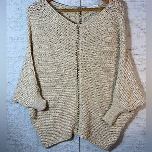 LUCY PARIS Metallic Cream Sweater w/ Center Chain Trim Dolman Sleeve Size Small
